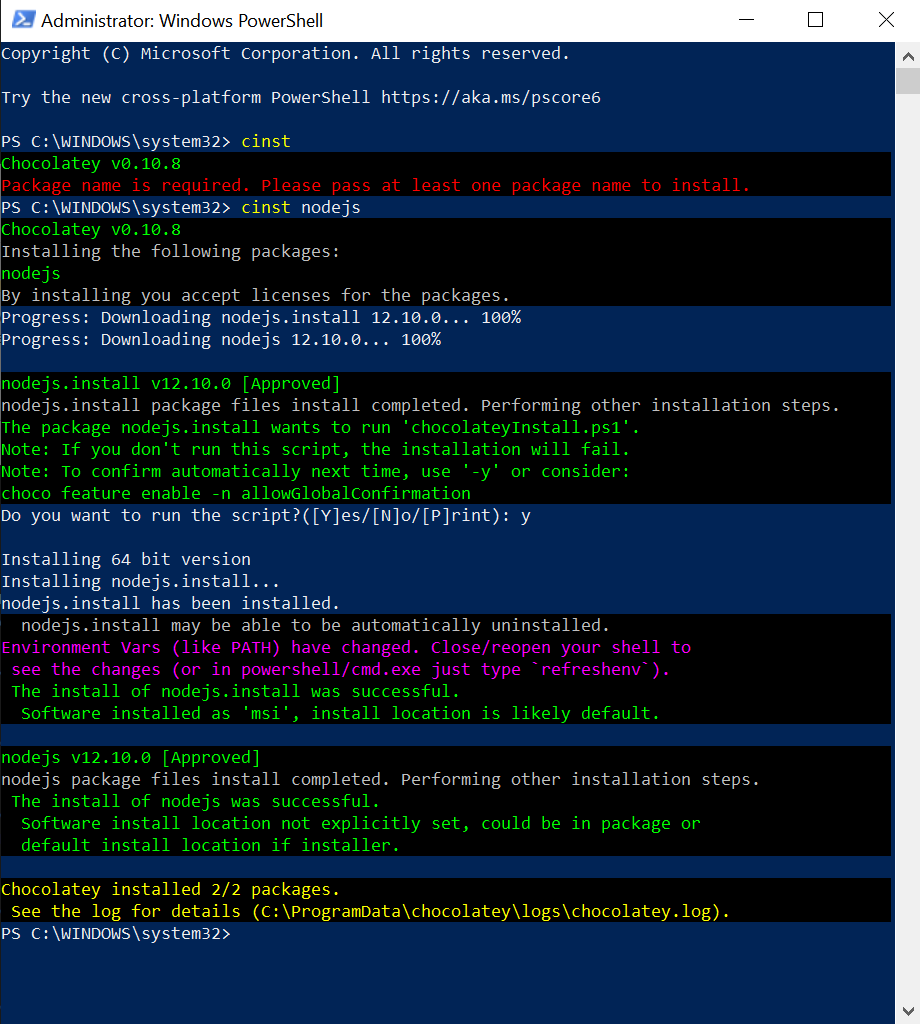 windows update nodejs